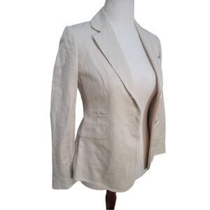 MInimalist Preppy Academia Beige Talbots Linen Jacket Size 4 Old Money